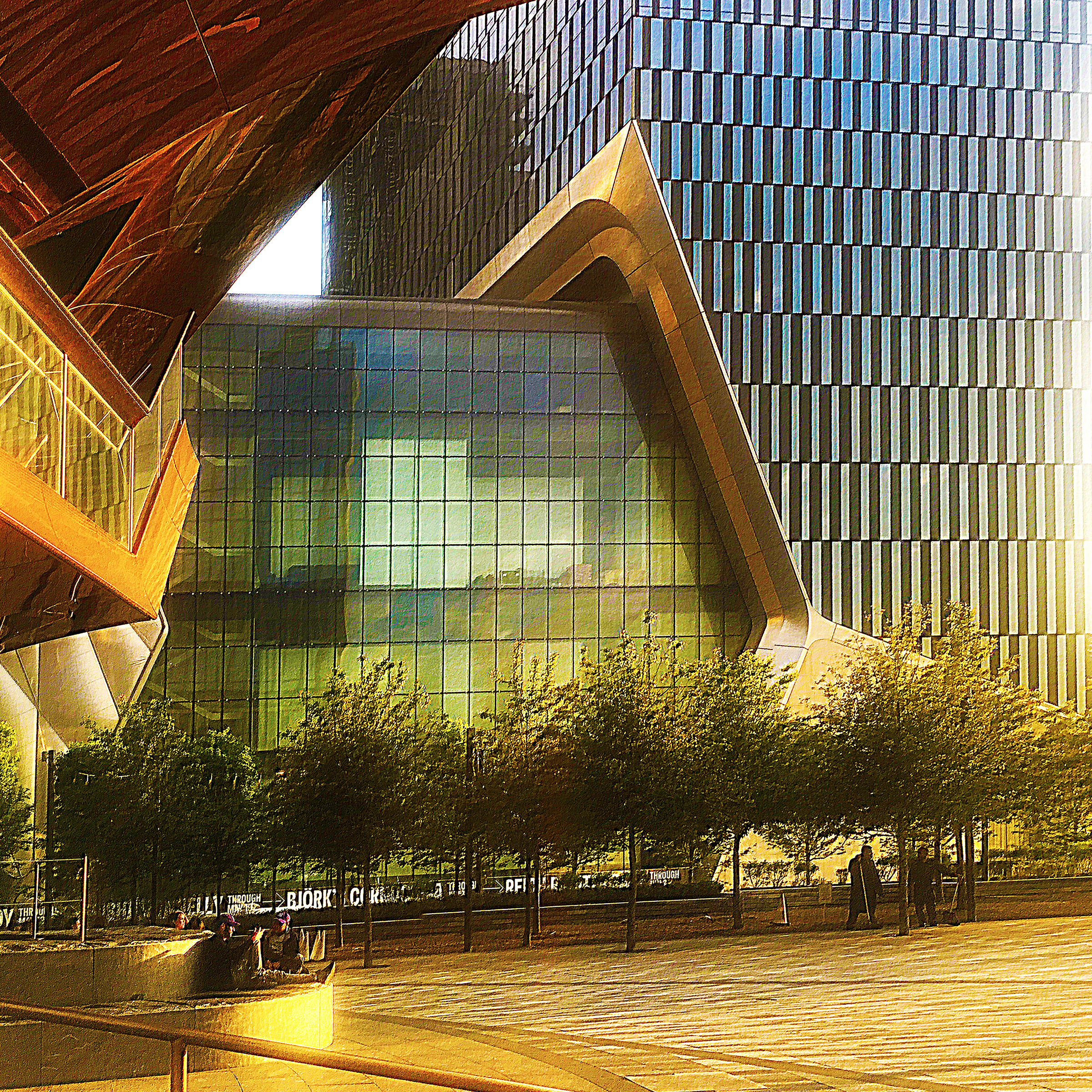 HEARTBEAT CITY'S GOLDEN SUN, 16in x 16in print, signed and numbered. Sunset over the Hudson Yards, New York, with The Vessel and the Shed buildings. Fine art print of a photograph by Sebastian Wintermute. 